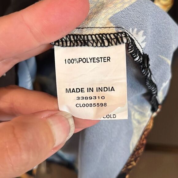 Zapelle Puff Sleeve Owl Print Crepe Blouse Medium - Picture 5 of 5